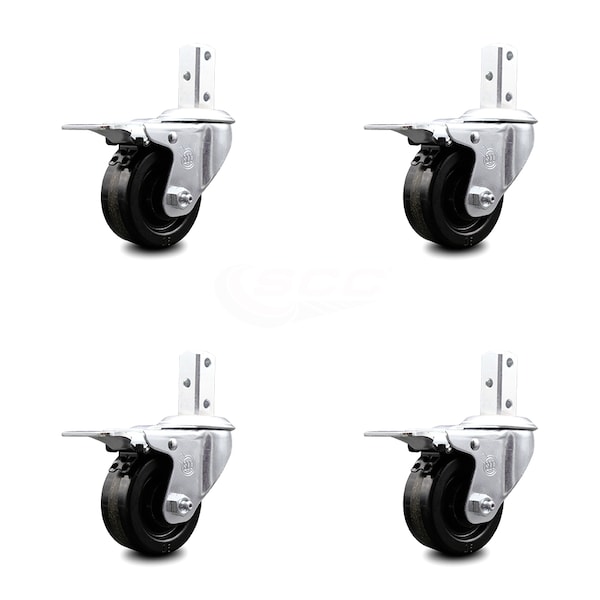 3.5 Inch Phenolic Wheel Swivel 3/4 Inch Square Stem Caster Set Total Lock Brake